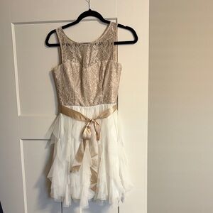 Elegant Lace and Tulle Dress in Cream and Gold